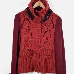 Free People Red Knit Cardigan Sweater